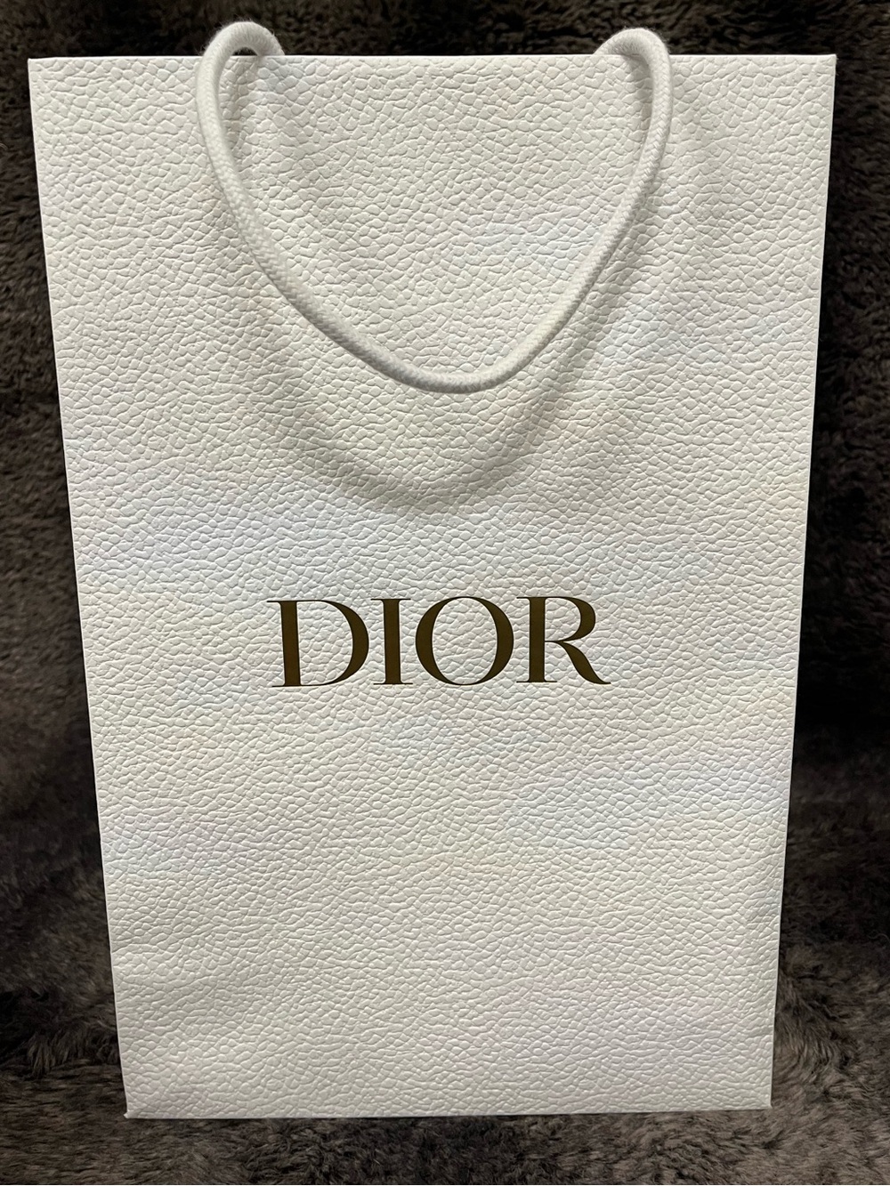 Authentic Dior White Textured Gift Bag with Gold Logo